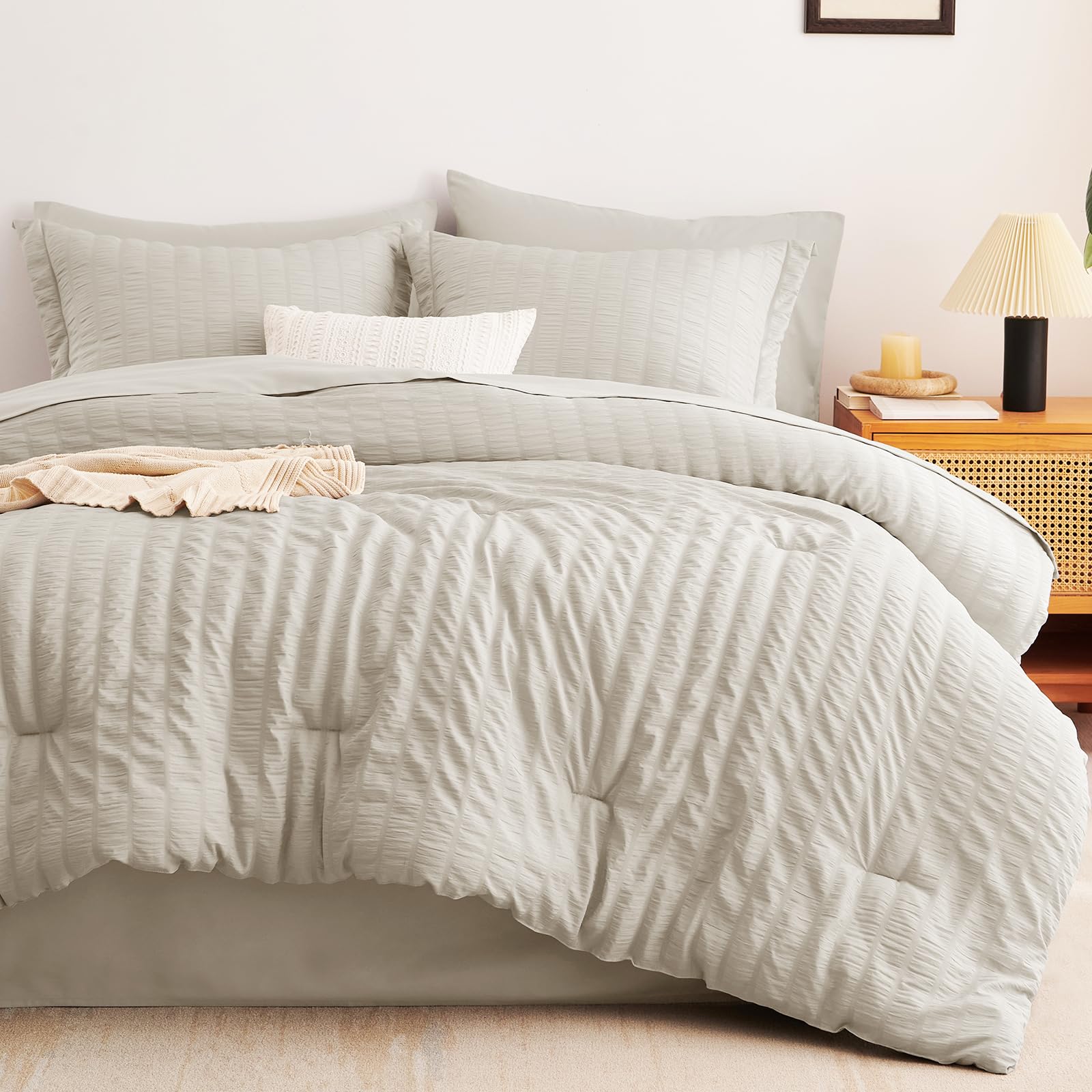 Sábanas planas CozyLux 81x96 seersucker beige con acabado suave