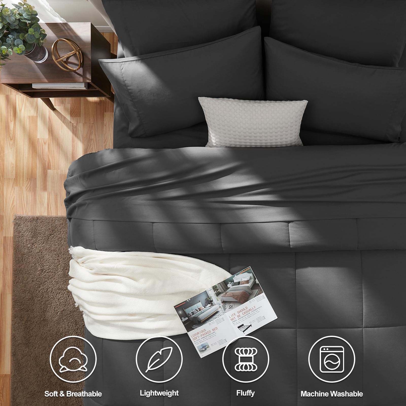 CozyLux sábana plana tamaño rey gris, tacto suave y aspecto elegante