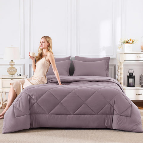 CozyLux textura microfibra rey morado empolvado, tacto suave y transpirable
