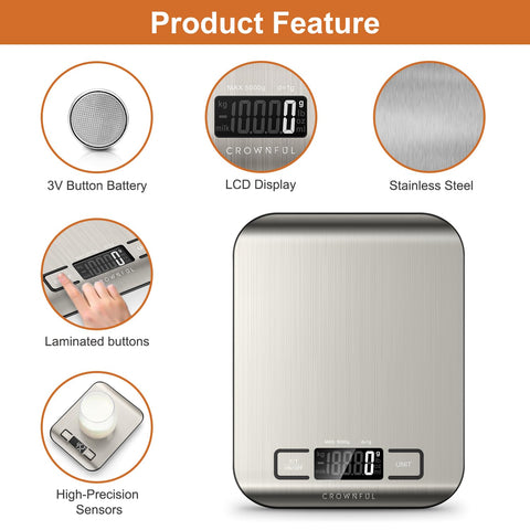 CROWNFUL escala con 6 unidades para precisión culinaria.