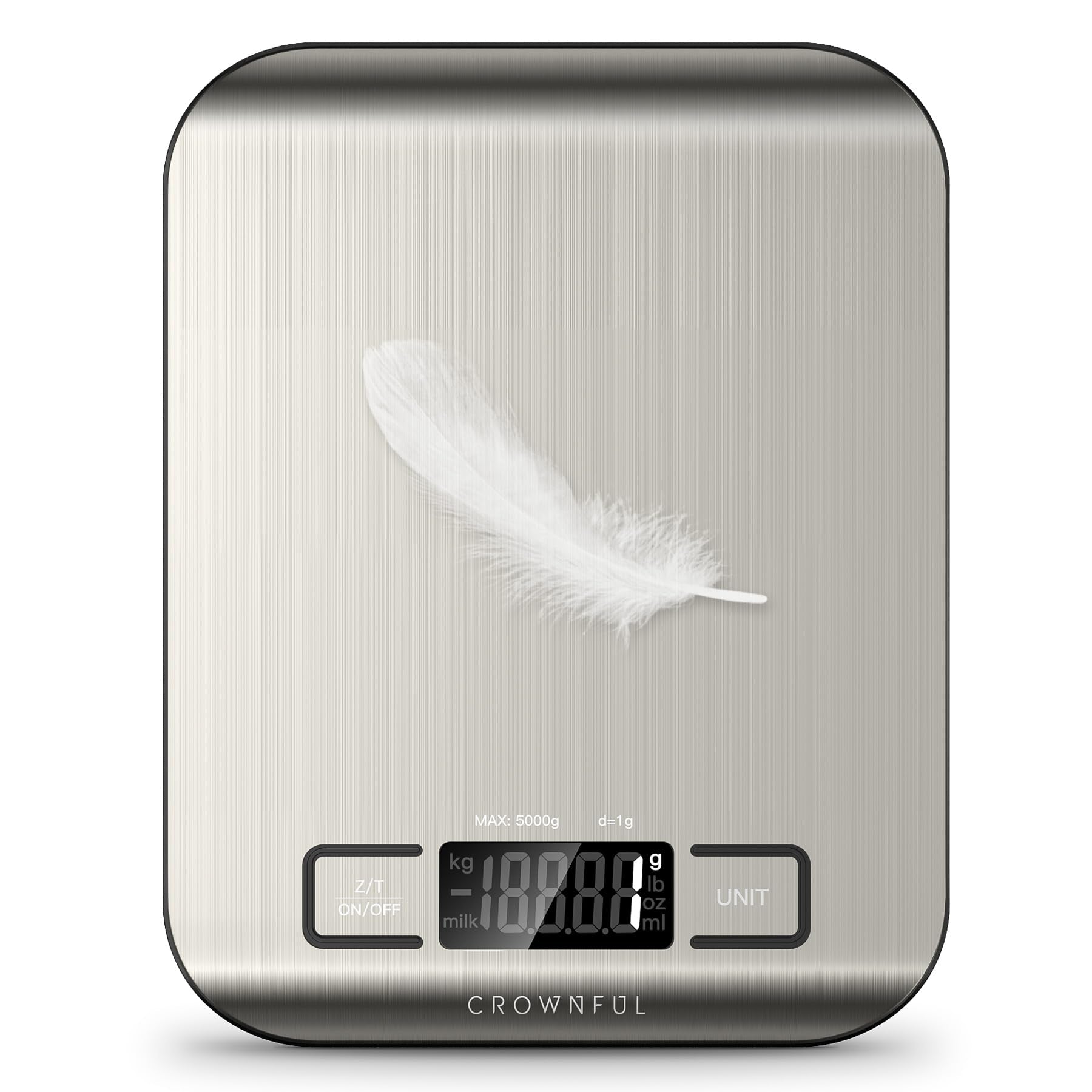 CROWNFUL balanza de cocina vista superior con pantalla clara.