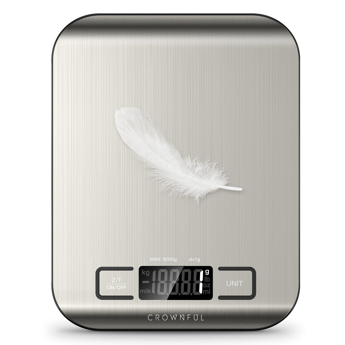 CROWNFUL balanza de cocina vista superior con pantalla clara.