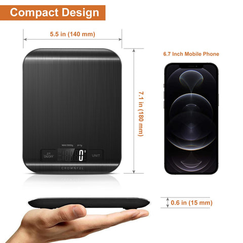 CROWNFUL Balanza con pantalla retroiluminada para lectura fácil en cocinas oscuras.