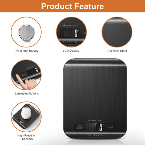 CROWNFUL Balanza con 6 unidades de medición para cocinar.