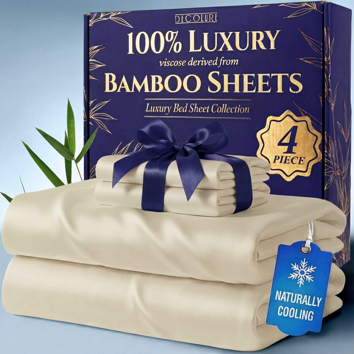 DECOLURE sábanas de viscosa de bambú para cama king con textura suave.