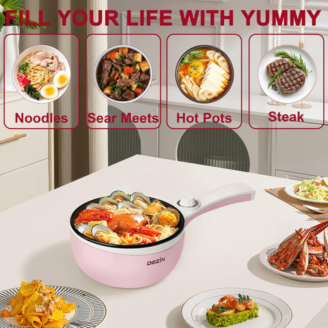 Dezin olla eléctrica para cocinar fideos y arroz frito en minutos.