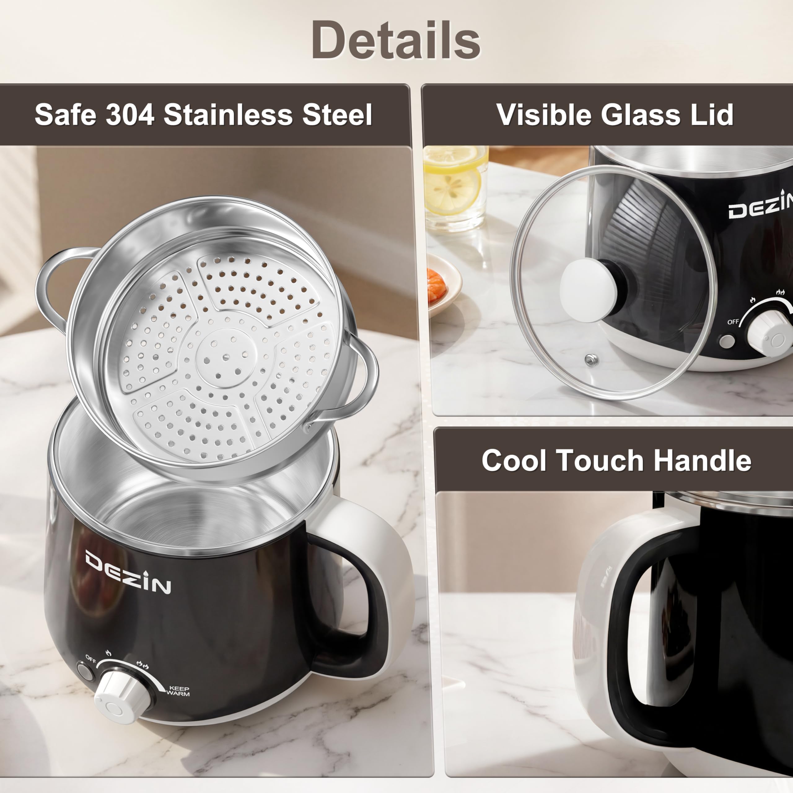 Dezin Seguridad con protección contra sobrecalentamiento y ebullición en seco.