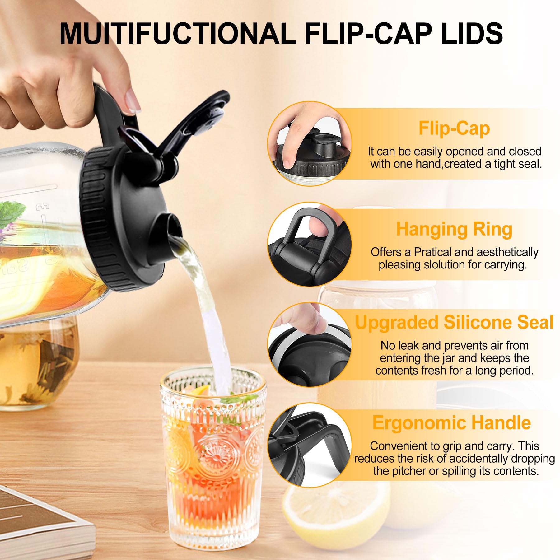 Jarra de vidrio DIBOLASC Mason 64oz para preservar sabor y frescura.