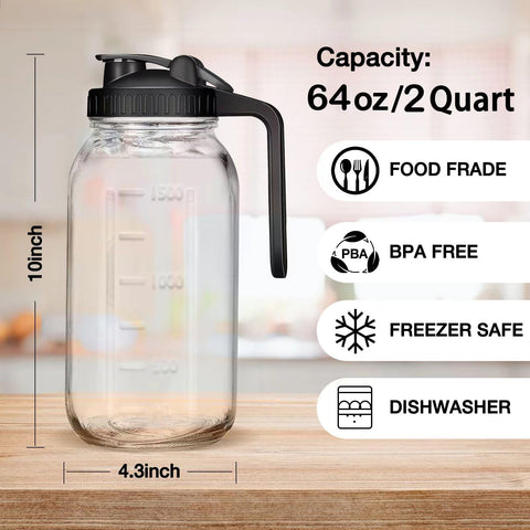 Jarra DIBOLASC Mason 64oz con asa ergonómica para verter con comodidad.