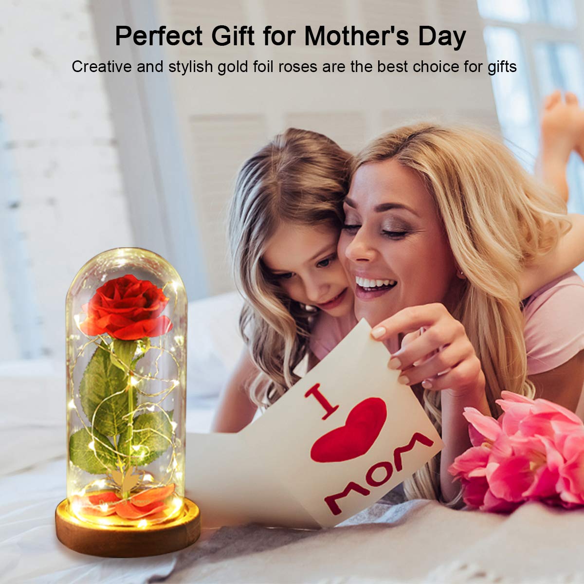 Rosa Dream of Flowers en domo de cristal para decoración en sala.