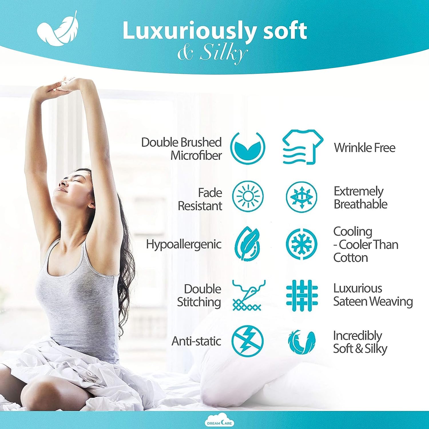 Sábanas DREAMCARE tamaño rey resisten la decoloración para uso frecuente