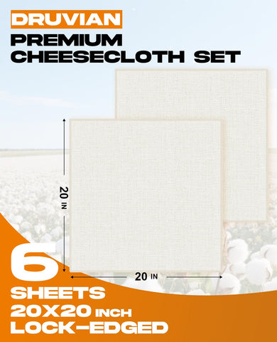 Druvian gasa para queso, bordes cosidos, previenen deshilachado durante lavado.