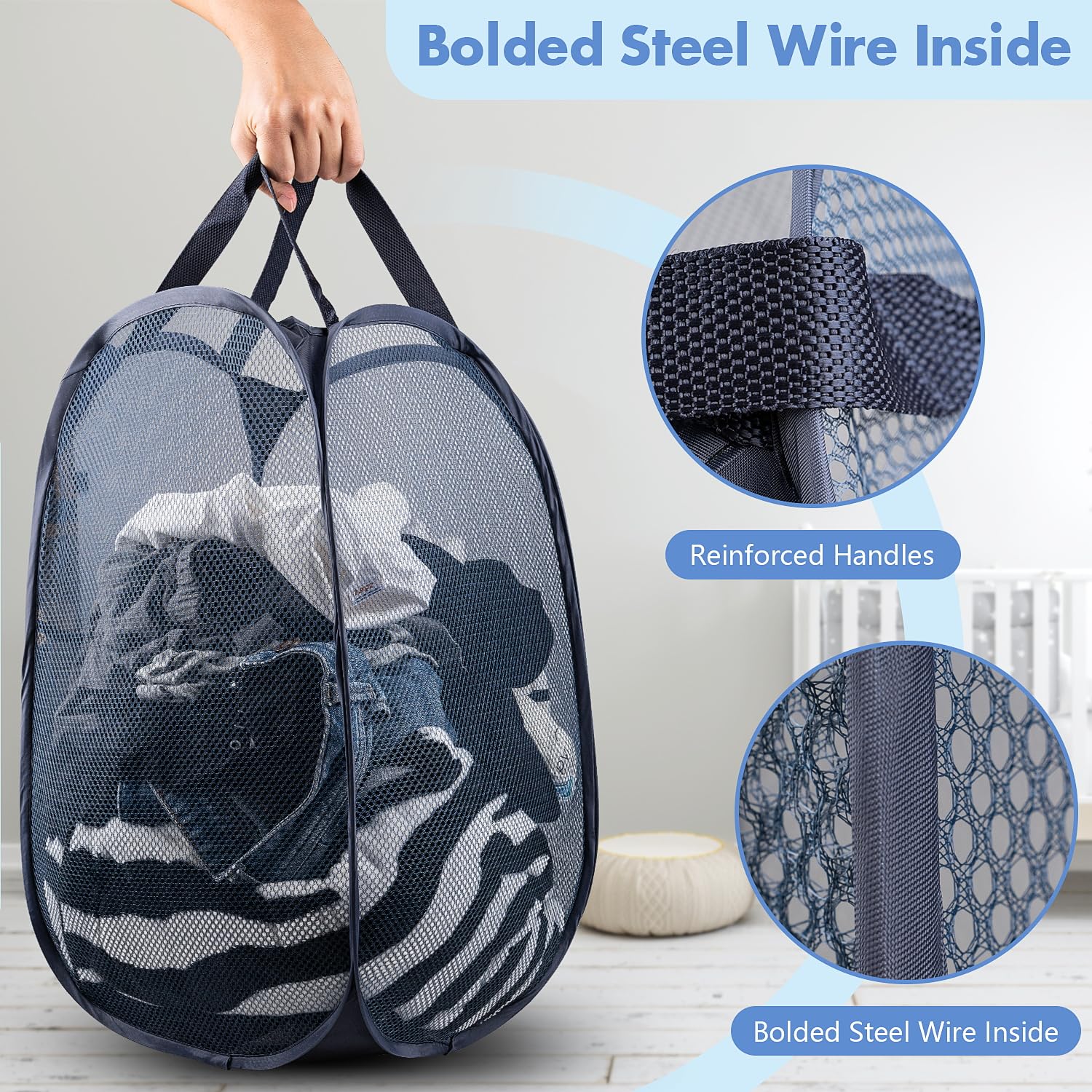 DUCOO cesto de gran volumen 70L, capacidad para mantas y sábanas