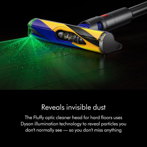 Dyson V15 Detect sensor piezo y pantalla digital muestran la suciedad recogida.