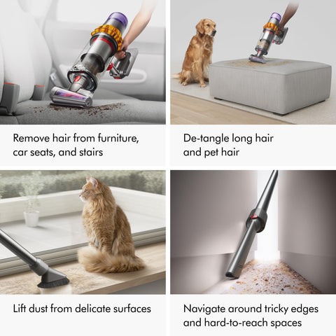 Dyson V15 Detect Plus pantalla LCD muestra las partículas recogidas.