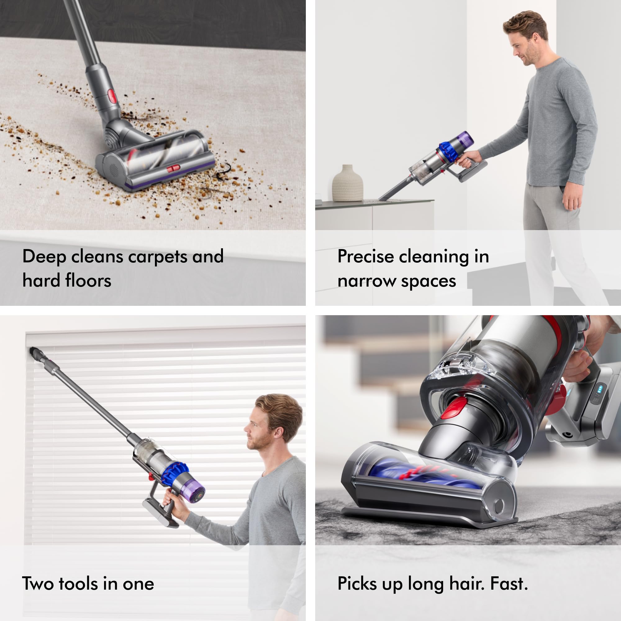 Dyson V15 Detect Pro, cuerpo ligero y duradero para uso diario.