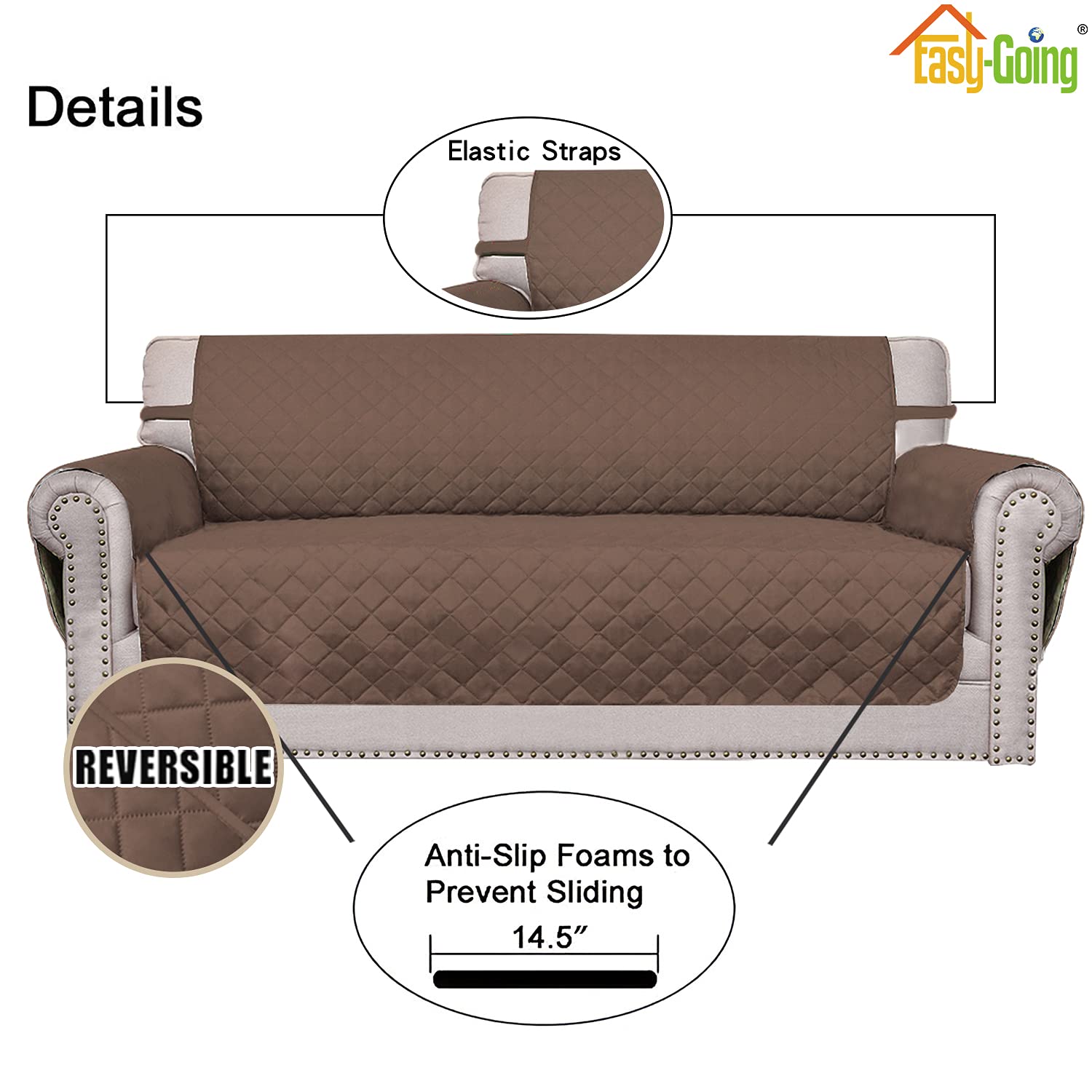 Funda Easy-Going con correas elásticas para fijar la parte trasera del sofá.