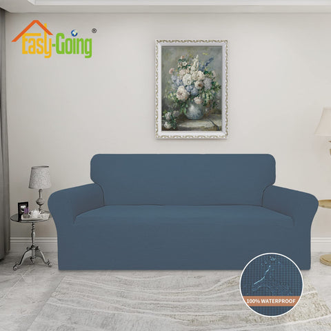 Funda Easy-Going para sofá Bluestone, instalación fácil con tiras de espuma.
