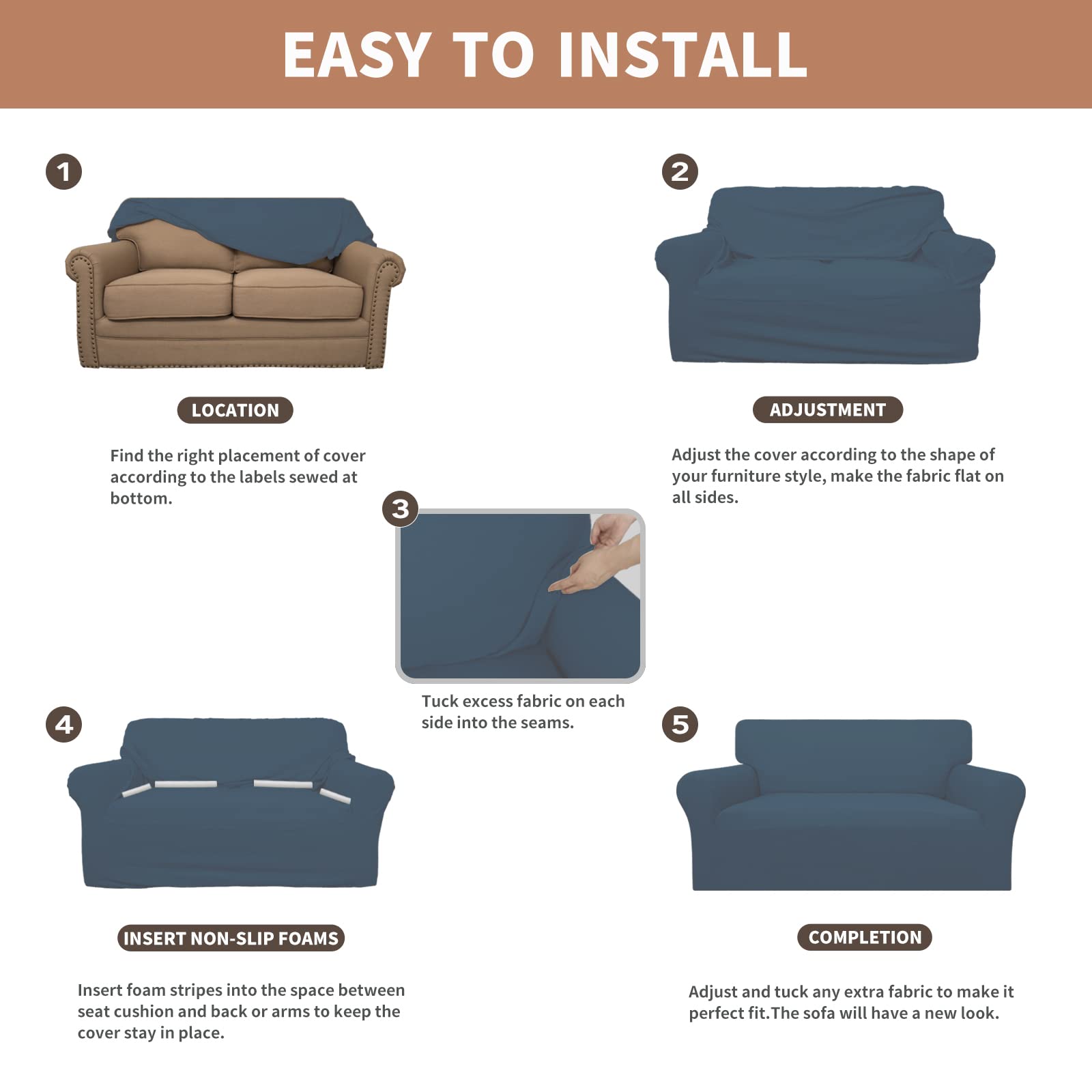 Protección de doble capa Easy-Going, funda para sofá Bluestone, ideal para familias con niños.