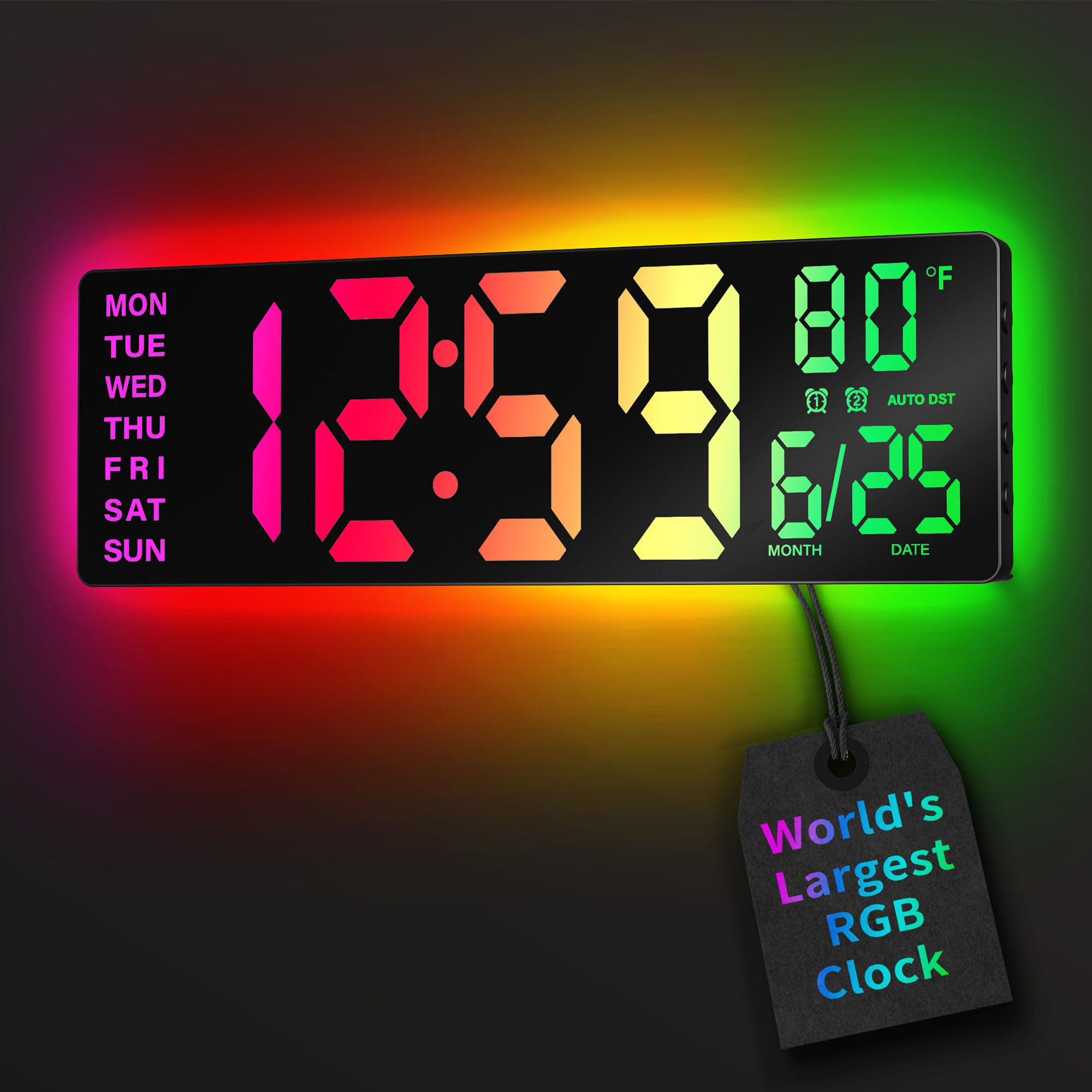 Reloj EASYERA digital de pared con pantalla 16.5 pulgadas, lectura clara desde cualquier ángulo.