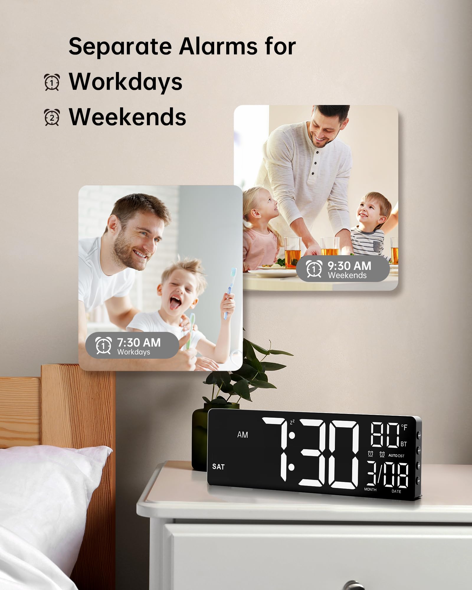 Reloj EASYERA con instalación flexible para pared o escritorio.