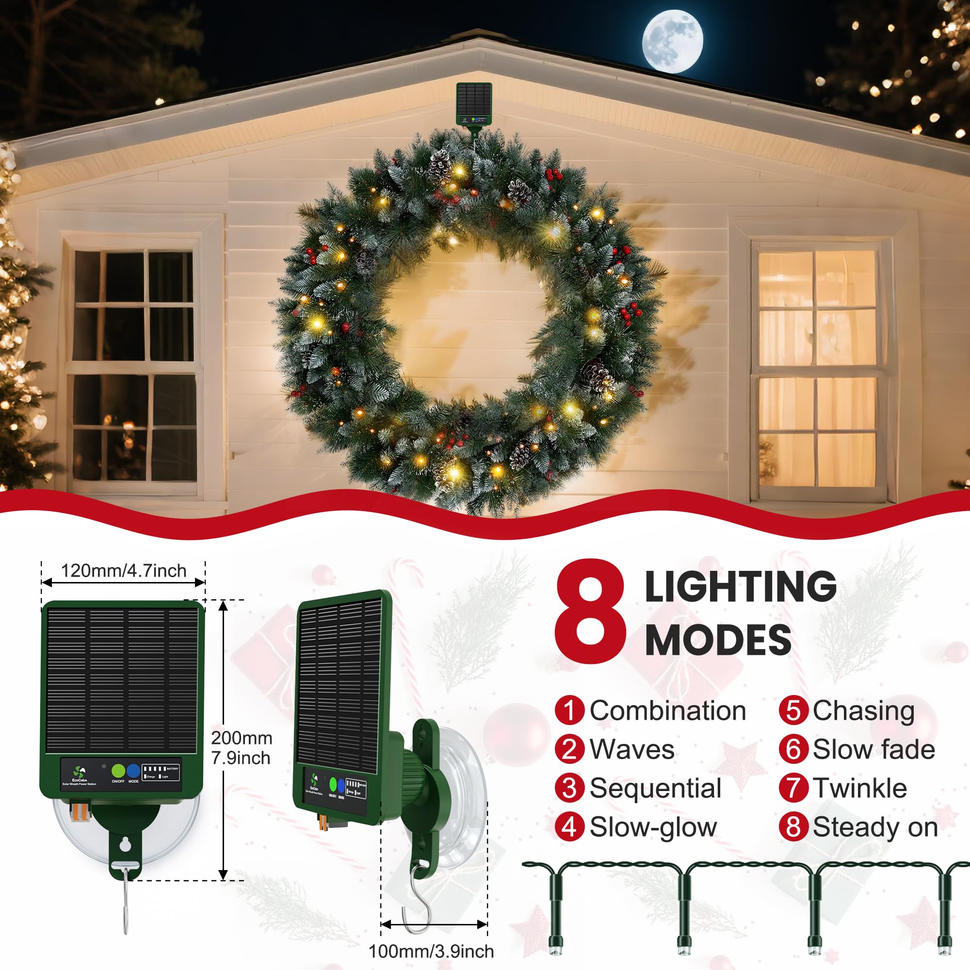 EcoCalm corona con 8 modos de iluminación para atmósferas festivas