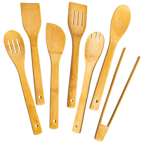 Cucharas de madera Eisinly: juego de 7 utensilios para mezclar y servir con bambú sostenible.