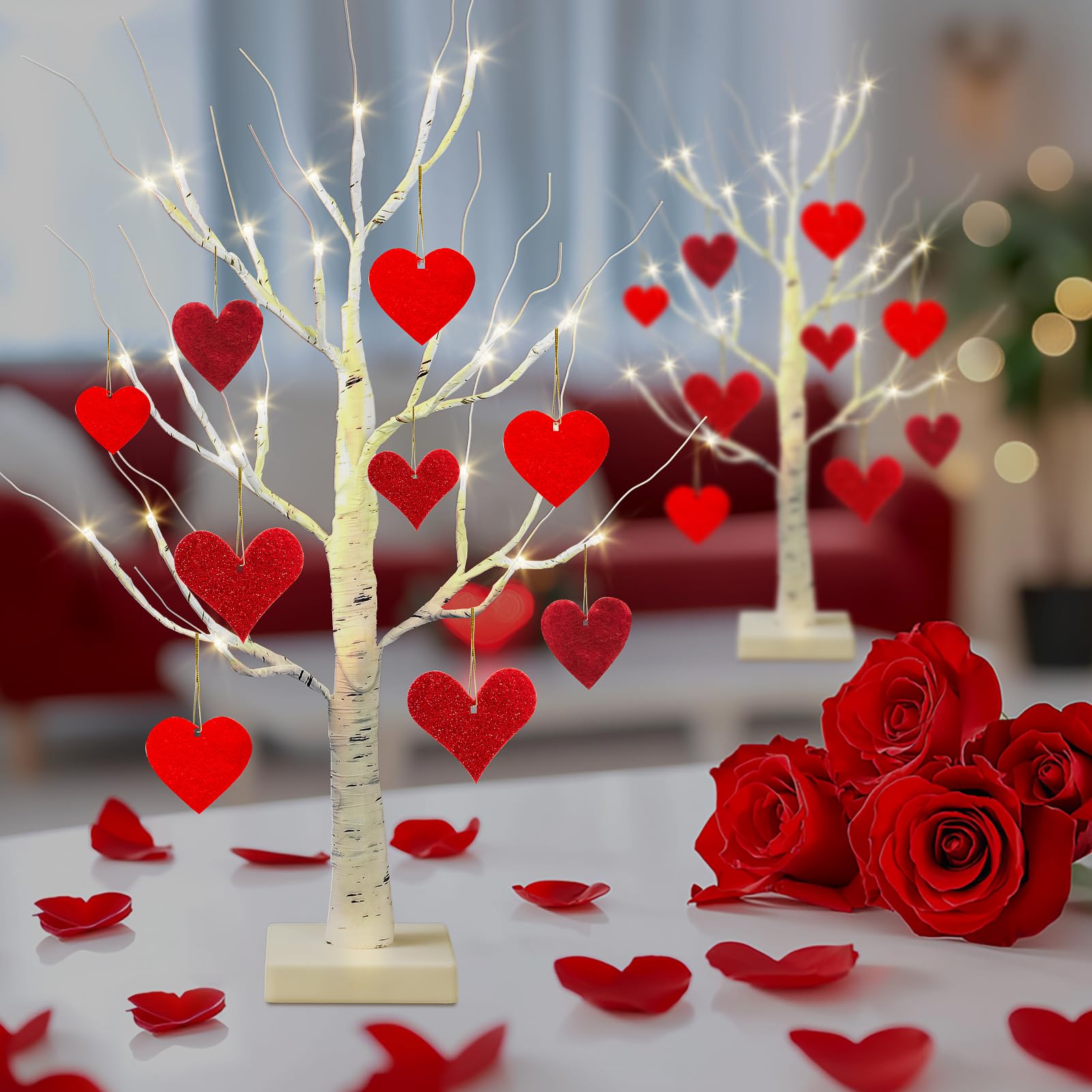 Encavy árbol birch LED para mantel y estantería with iluminación suave.