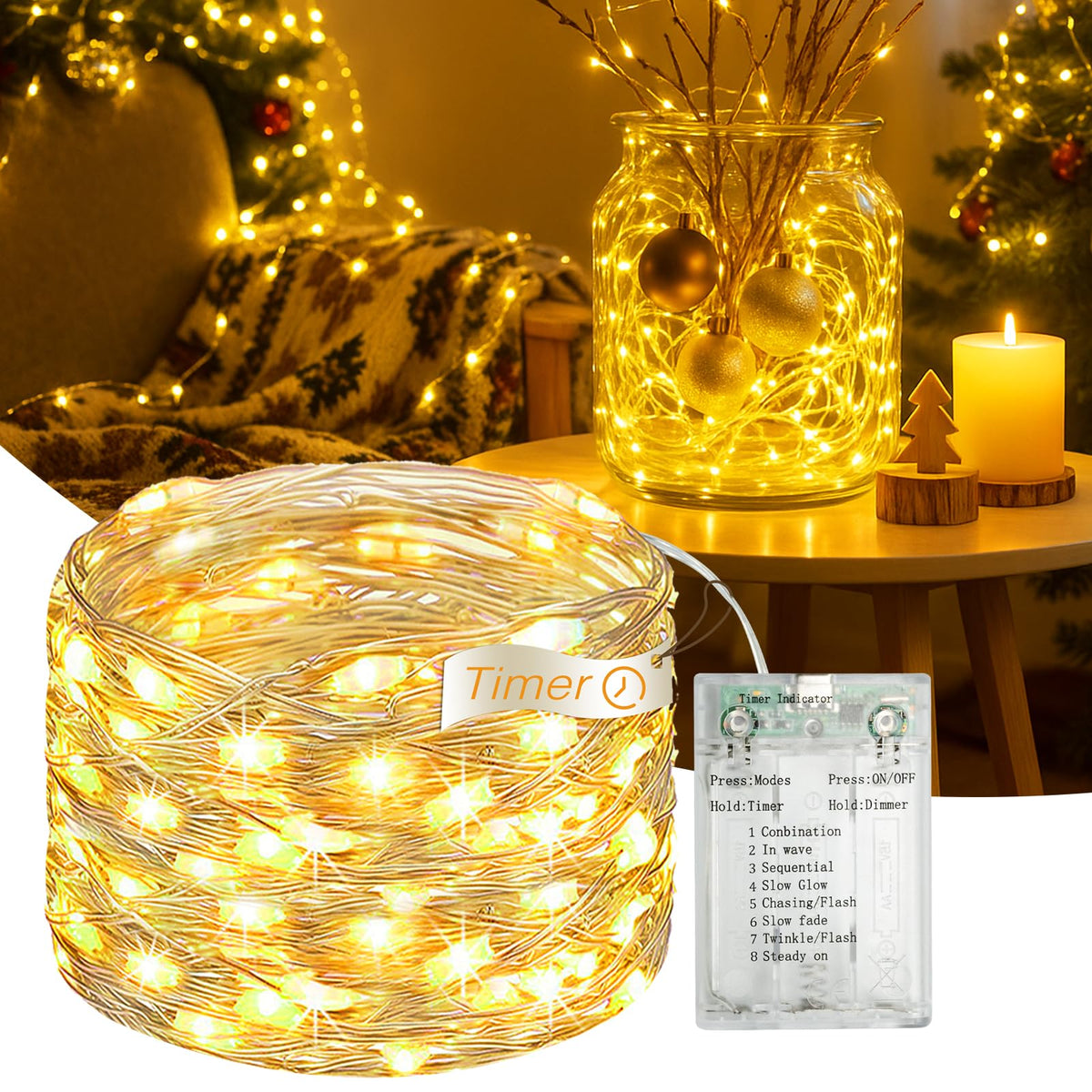 Fairdeer luces de hada 16 ft brillando en el árbol para Navidad