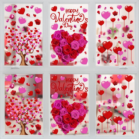 FINGOOO: Corazones-arbol acuarela para vitrinas y ventanas, ambiente romántico