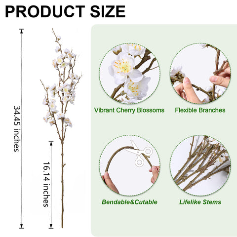 Cerezo artificial Florisso en vaso, ramo blanco para mesa.