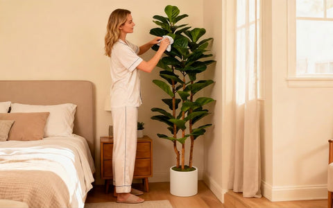 FLRLIVING detalles de hojas verdes en ficus lyrata artificial de 5 pies.