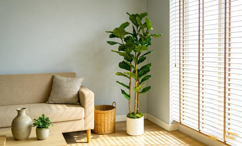 FLRLIVING jardinera blanca alta para planta artificial, aporta presencia sin mantenimiento.