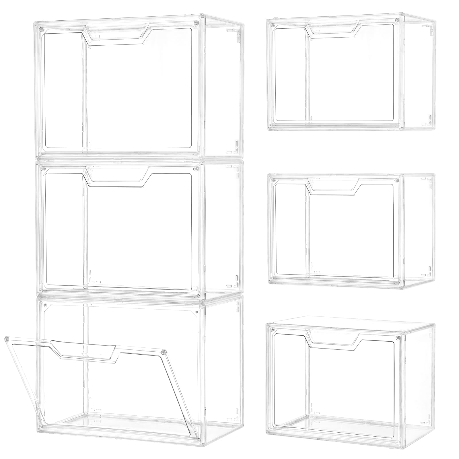 Freebat cajas claras con tapas para identificación rápida y organización de accesorios.