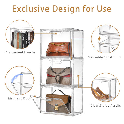 Freebat estantería acrílica apilable ideal para bolsos y coleccionables.