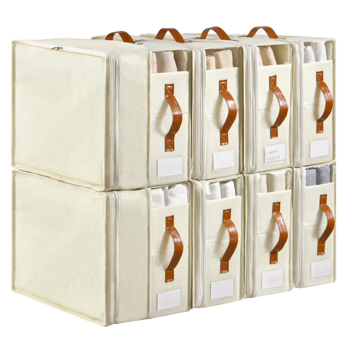 Freebat organizadores de sábanas con ventana visible para identificar diseños sin abrir.