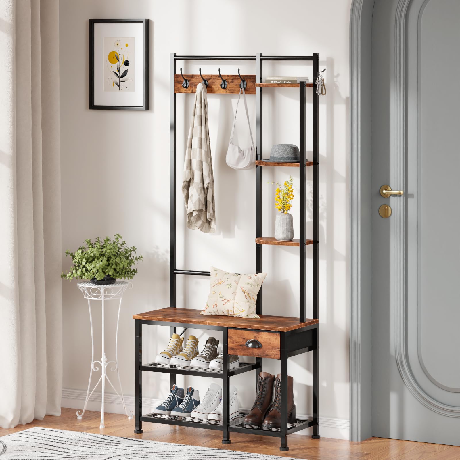 Furologee banco-entrada-almacen-zapatos con espacio para calzado y asiento cómodo