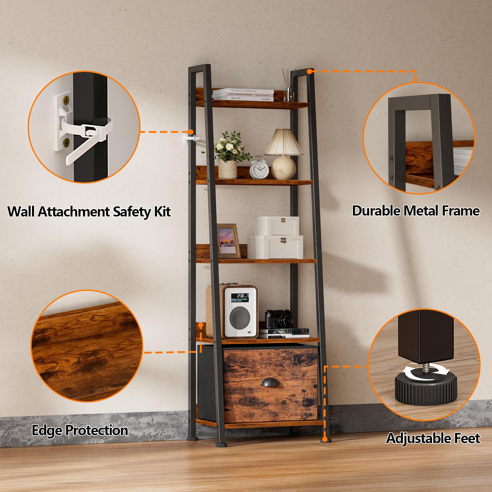 Furologee estante de estilo industrial para exhibir decoración.