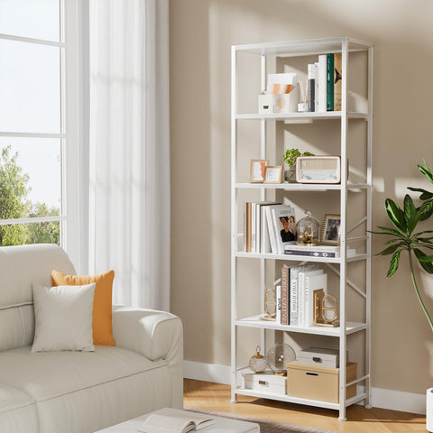 Espacios de almacenamiento amplios en Furologee para libros y objetos con acabado blanco.