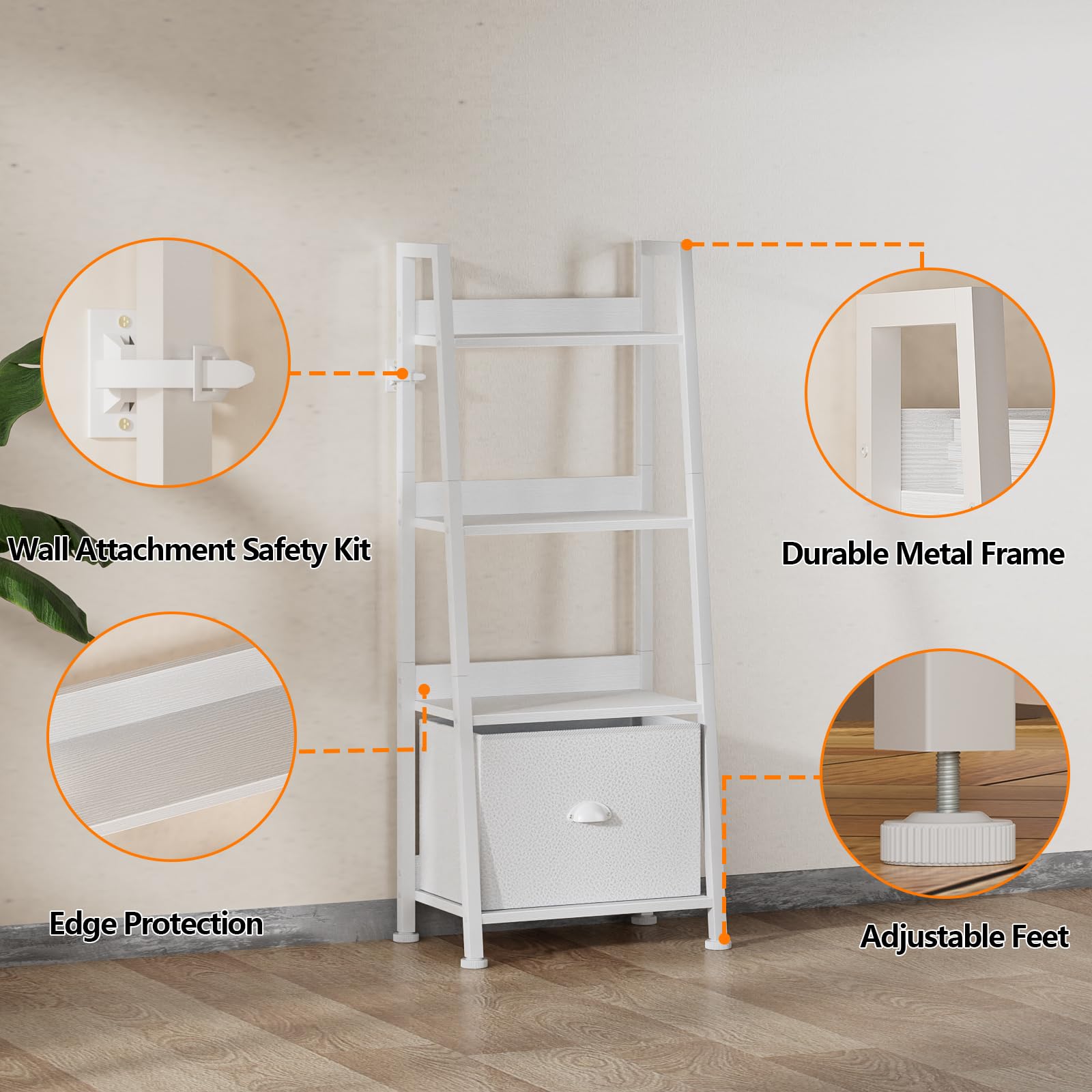 Furologee estantería escalera diseño-resistente con bordes de seguridad.