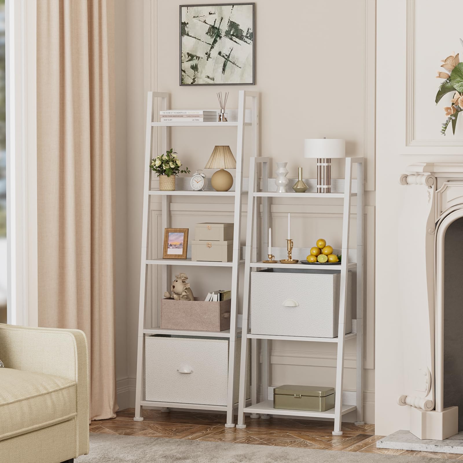 Furologee estantería escalera plantas-libros muestra plantas y libros con estilo.