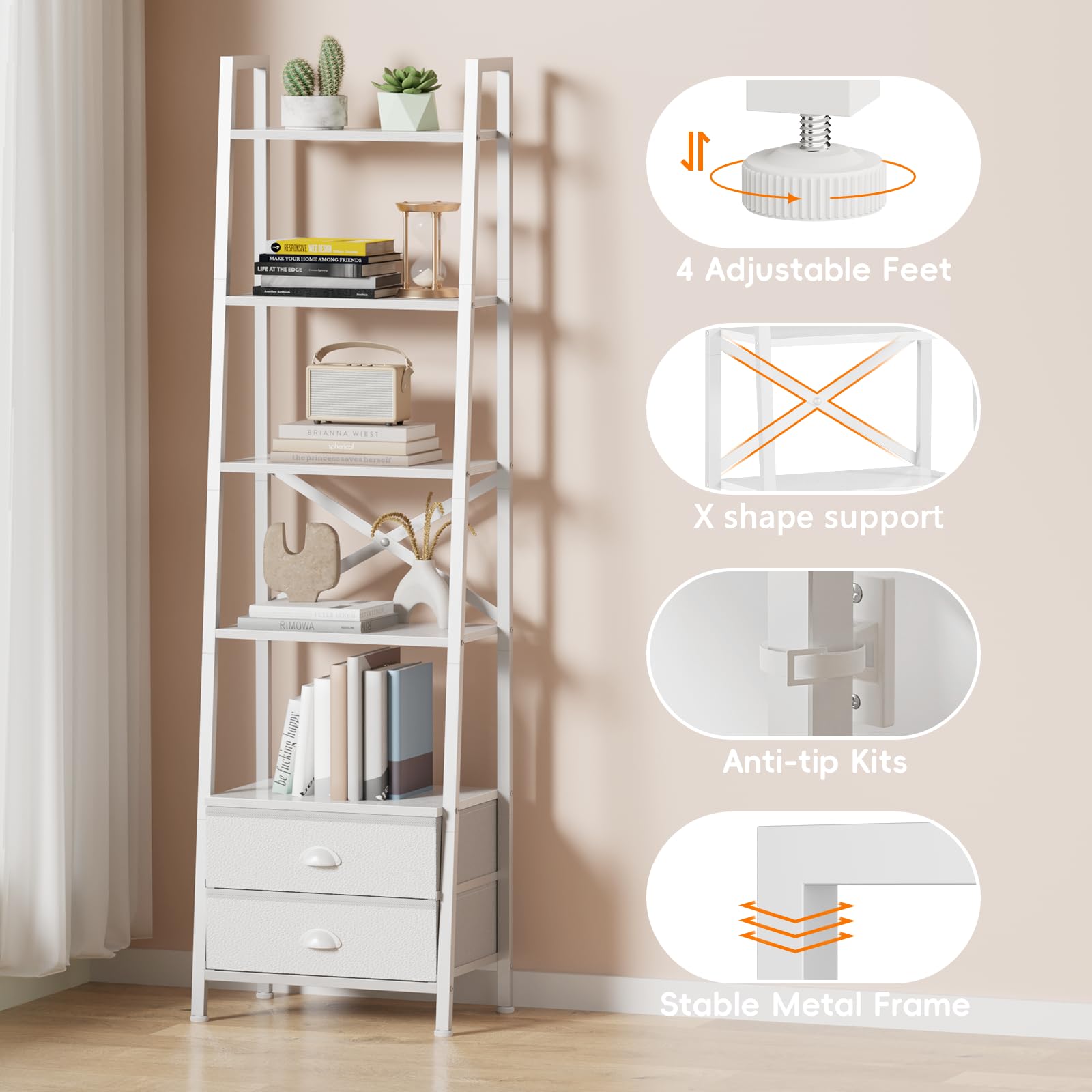Furologee estantería escalera uso multiambiente ideal para sala, dormitorio y cocina