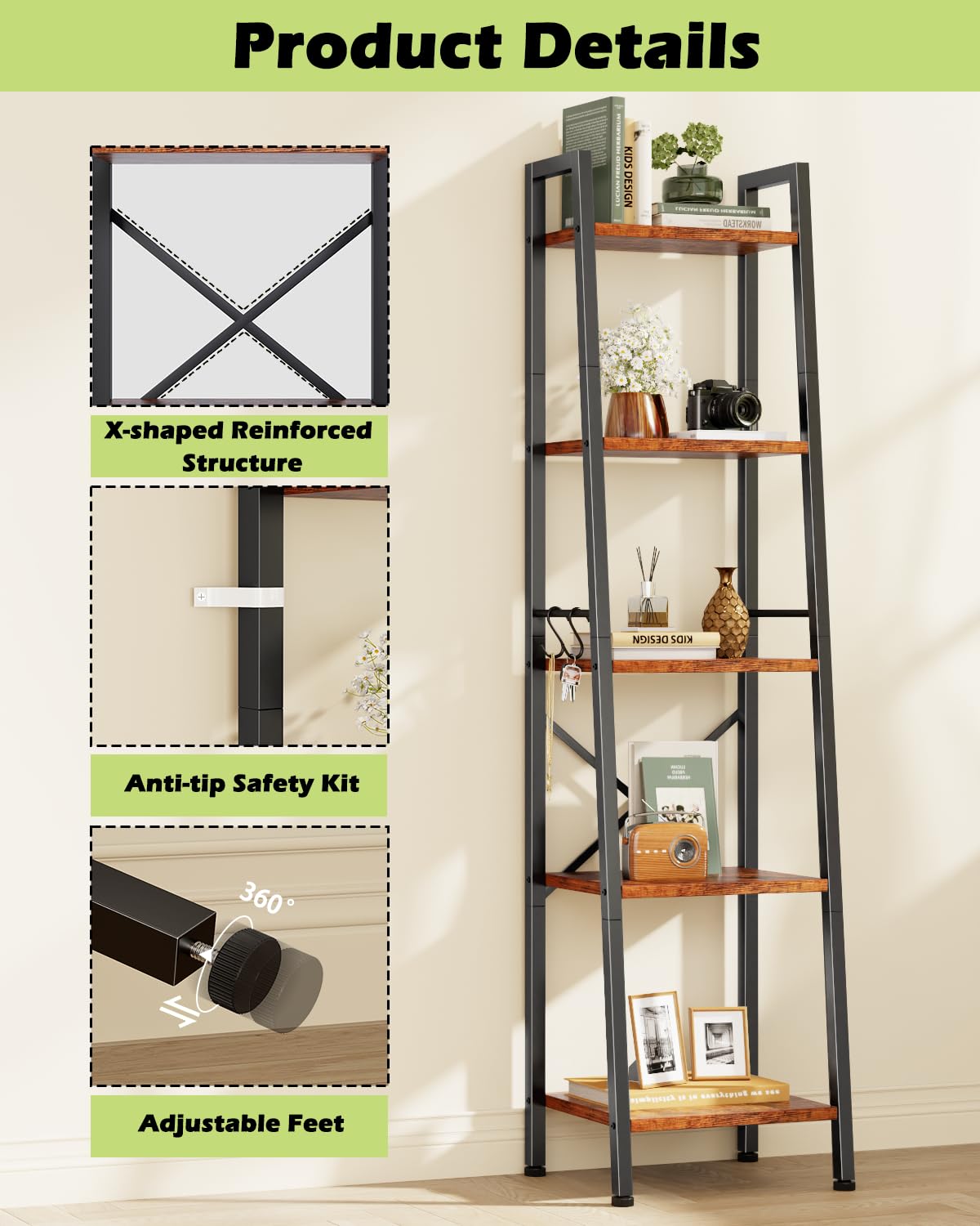 Furologee estantería para sala y oficina, perfecta para libros y decoraciones.