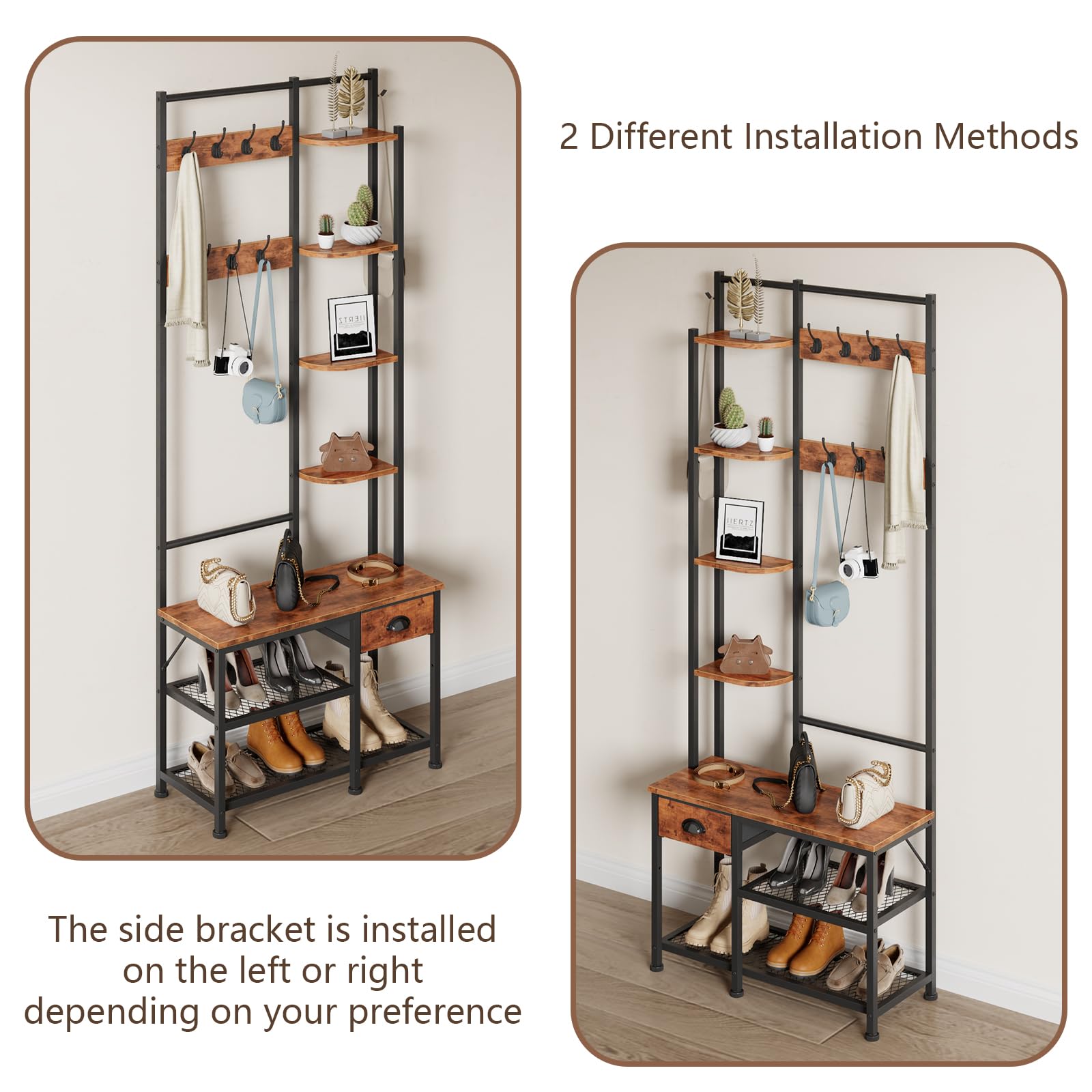 Furologee estantes de cuatro niveles, espacio extra para calzado y cestas.