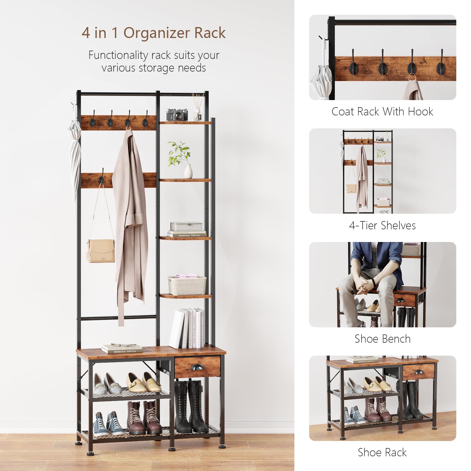 Furologee ganchos fijos, capacidad para abrigos pesados sin resbalar.