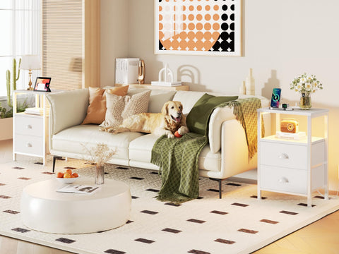 Furologee Mesita de noche con estación de carga y puertos USB.