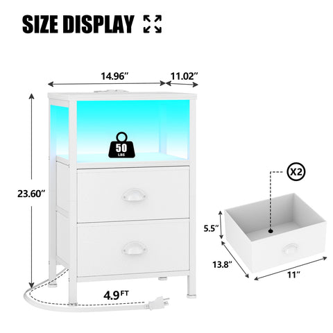 Furologee Mesita de noche con dos cajones de tela frente PVC.