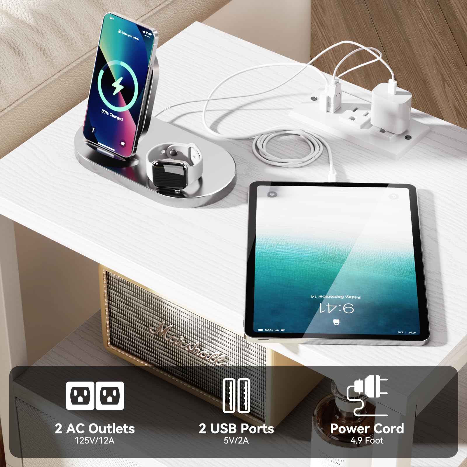 Furologee Mesita de noche estructura solida para estabilidad.