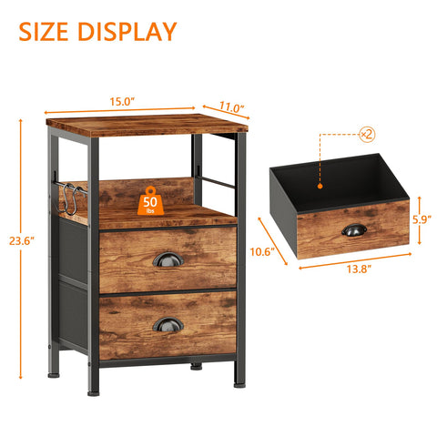 Furologee mesita de noche con ganchos metálicos en el lateral para accesorios.