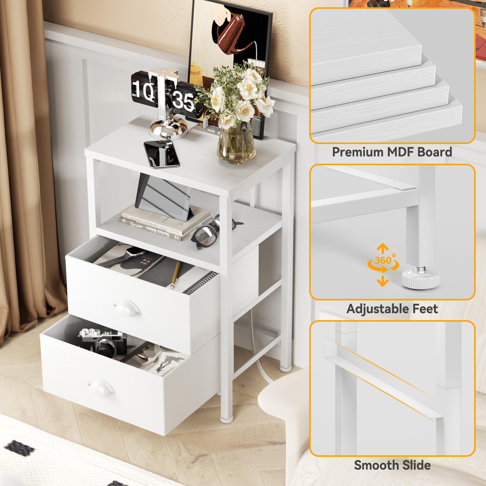 Furologee Mesita de noche con pies ajustables para nivelación.